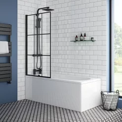 Arezzo Matt Black Grid Bath Screen With Curved Single Ended Bath -Victorian Plumbing shop azbgrb nd3