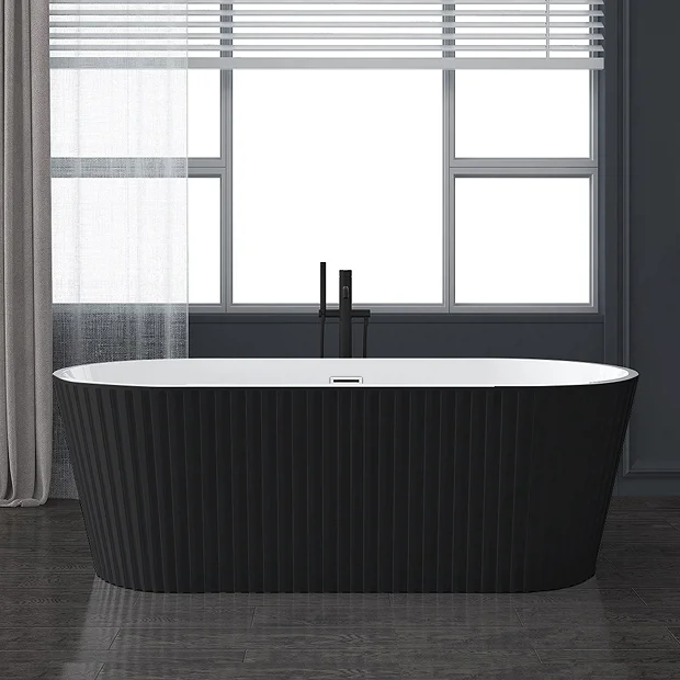 Arezzo Fluted 1700 X 800mm Double Ended Freestanding Bath Matt Black 4 Arezzo Fluted 1700 X 800mm Double Ended Freestanding Bath Matt Black - Image 2