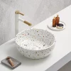 Arezzo White Terrazzo Effect Round Countertop Basin - 410mm Diameter -Victorian Plumbing shop azc109m l