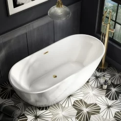 Arezzo Freestanding Modern Bath With Brushed Brass Waste -Victorian Plumbing shop azfrebb detail1