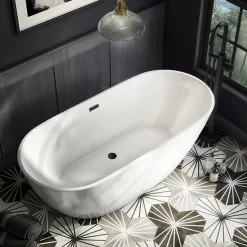 Arezzo Freestanding Modern Bath With Matt Black Waste -Victorian Plumbing shop azfremb detail1