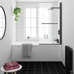 Arezzo Matt Black 1700 X 800 Keyhole Shower Bath With Screen