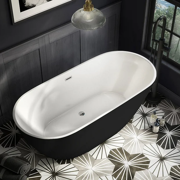 Arezzo Matt Black Freestanding Modern Bath With Chrome Waste 1650 X 750 X 570mm 5 Arezzo Matt Black Freestanding Modern Bath With Chrome Waste 1650 X 750 X 570mm - Image 3