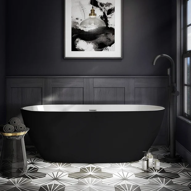 Arezzo Matt Black Freestanding Modern Bath With Chrome Waste 1650 X 750 X 570mm 4 Arezzo Matt Black Freestanding Modern Bath With Chrome Waste 1650 X 750 X 570mm - Image 2