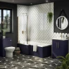 Arezzo Shower Bath - 1700mm L Shaped With Brushed Brass Screen + Matt Blue Panel -Victorian Plumbing shop azvb17bb n d3