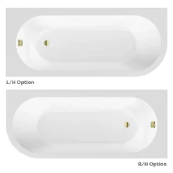 Arezzo Shower Bath (1700mm J Shaped With Brushed Brass Screen + Curved Panel) -Victorian Plumbing shop bbjssbnd1