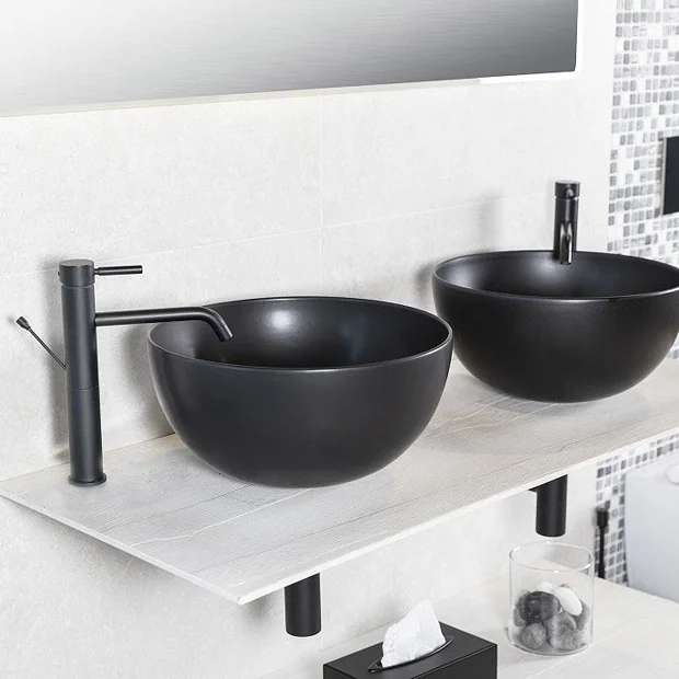 BagnoDesign Matt Black Koy 400mm Round Countertop Basin 7 BagnoDesign Matt Black Koy 400mm Round Countertop Basin - Image 5