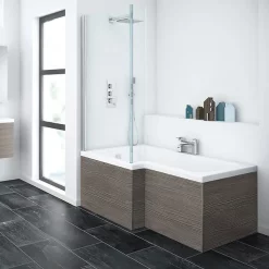Klyn Bathroom Brooklyn Grey Avola Shower Bath - 1700mm L Shaped Incl. Screen + Panel -Victorian Plumbing shop bg1700fs detail1