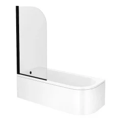 Arezzo Shower Bath (1700mm J Shaped With Matt Black Screen + Curved Panel) -Victorian Plumbing shop bkjssb nd1