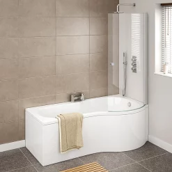 Cruze Bathroom Cruze P Shaped Shower Bath - 1700mm Inc. Screen With Knob + Panel -Victorian Plumbing shop cruzepshapedshowerbath1700mmincscreenwithknobpaneld1