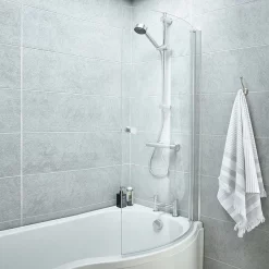 Cruze Bathroom Cruze P Shaped Shower Bath - 1700mm Inc. Screen With Knob + Panel -Victorian Plumbing shop cruzepshapedshowerbath1700mmincscreenwithknobpaneld2