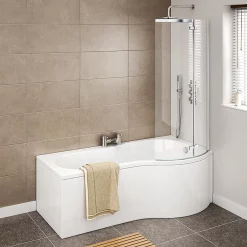 Cruze Bathroom Cruze P Shaped Shower Bath - 1700mm With Hinged Screen & Panel -Victorian Plumbing shop cruzepshapedshowerbath1700mmwithhingedscreenpaneld