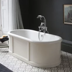Urlington Bathroom Burlington London 1800mm Bath With Curved Surround & Waste - Matt White