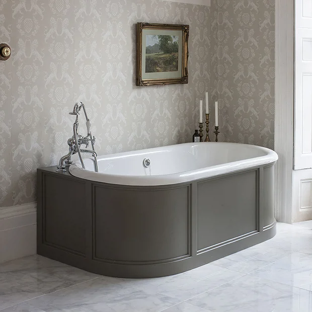 Urlington Bathroom Burlington London 1800mm Back To Wall Bath With Curved Surround & Waste - Matt White 3 Urlington Bathroom Burlington London 1800mm Back To Wall Bath With Curved Surround & Waste - Matt White