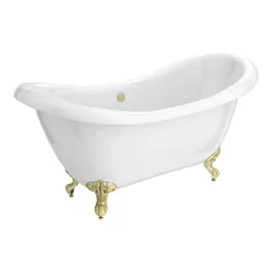Victorian Plumbing Earl 1750 Double Ended Roll Top Slipper Bath + Brushed Brass Leg Set -Victorian Plumbing shop earl1750bb d1a