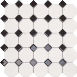 Victorian Plumbing Haywood Black & White Mosaic Tile Sheet - 295 X 295mm -Victorian Plumbing shop hayblk d1