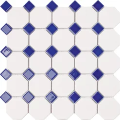 Victorian Plumbing Haywood Blue & White Mosaic Tile Sheet - 295 X 295mm -Victorian Plumbing shop hayblu d1n