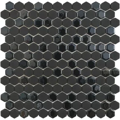 Victorian Plumbing Hex Black Mosaic Tile Sheet - 301 X 297mm