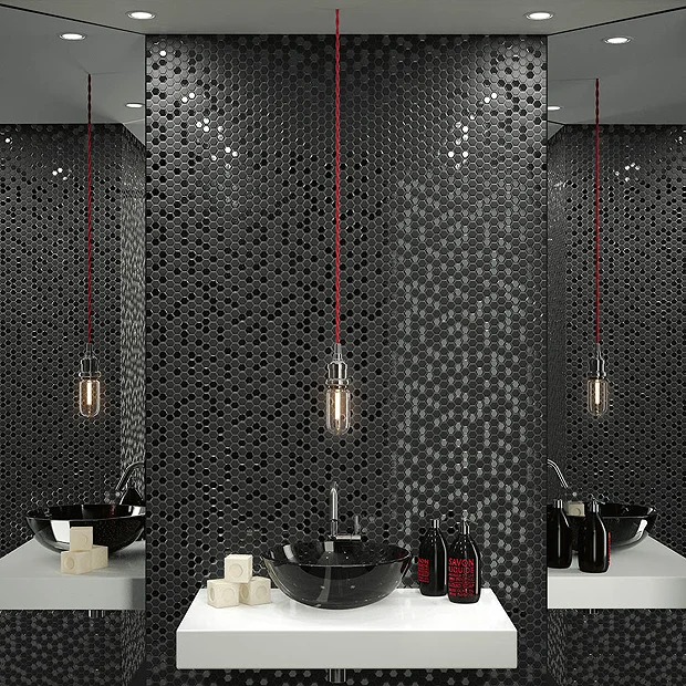 Victorian Plumbing Hex Black Mosaic Tile Sheet - 301 X 297mm 4 Victorian Plumbing Hex Black Mosaic Tile Sheet - 301 X 297mm - Image 2