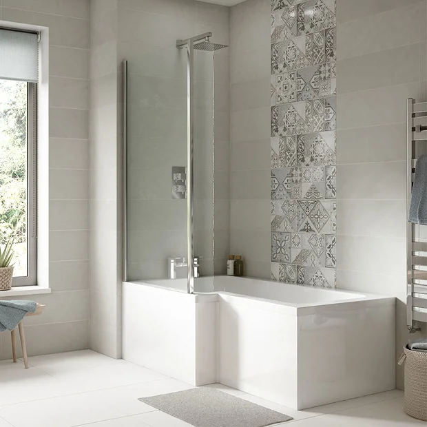 Milan Bathroom Milan L-Shaped Shower Bath 1600mm (inc. Hinged Screen + Acrylic Panel) 3 Milan Bathroom Milan L-Shaped Shower Bath 1600mm (inc. Hinged Screen + Acrylic Panel)