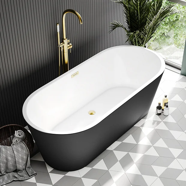 Klyn Bathroom Brooklyn Matt Black Exterior 1700 X 800mm Double Ended Freestanding Bath With Brushed Brass Waste 4 Klyn Bathroom Brooklyn Matt Black Exterior 1700 X 800mm Double Ended Freestanding Bath With Brushed Brass Waste - Image 2