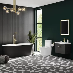 Klyn Bathroom Brooklyn Matt Black Exterior 1700 X 800mm Double Ended Freestanding Bath With Brushed Brass Waste 8 Klyn Bathroom Brooklyn Matt Black Exterior 1700 X 800mm Double Ended Freestanding Bath With Brushed Brass Waste -Victorian Plumbing shop lbt25blkebb d2