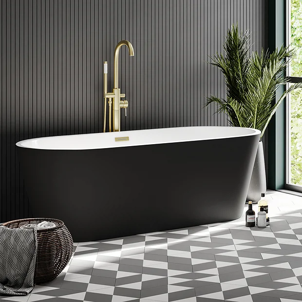 Klyn Bathroom Brooklyn Matt Black Exterior 1700 X 800mm Double Ended Freestanding Bath With Brushed Brass Waste 3 Klyn Bathroom Brooklyn Matt Black Exterior 1700 X 800mm Double Ended Freestanding Bath With Brushed Brass Waste