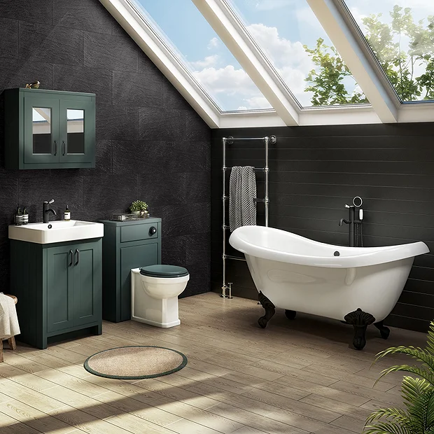Victorian Plumbing Earl 1750 Double Ended Roll Top Slipper Bath + Matt Black Leg Set 3 Victorian Plumbing Earl 1750 Double Ended Roll Top Slipper Bath + Matt Black Leg Set