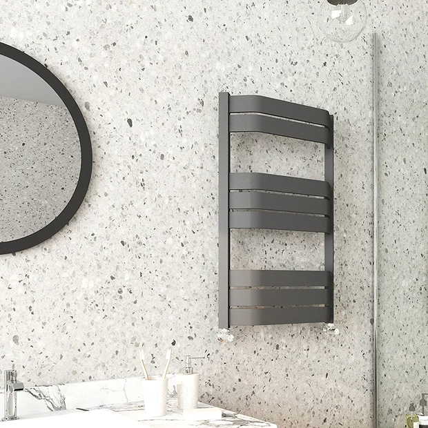 Milan Bathroom Milan Bow-Fronted Anthracite 850 X 550 Designer Flat Panel Heated Towel Rail 5 Milan Bathroom Milan Bow-Fronted Anthracite 850 X 550 Designer Flat Panel Heated Towel Rail - Image 3