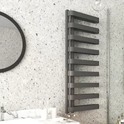 Milan Bathroom Milan Curved Anthracite 1300 X 500 Designer Flat Panel Heated Towel Rail - 9 Sections -Victorian Plumbing shop mctr135a1 d1