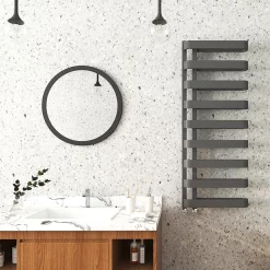 Milan Bathroom Milan Curved Anthracite 1300 X 500 Designer Flat Panel Heated Towel Rail - 9 Sections -Victorian Plumbing shop mctr135a1 d2