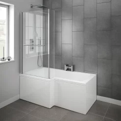 Milan Bathroom Milan Shower Bath - 1500mm L Shaped Inc. Screen With Rail + Panel -Victorian Plumbing shop milanshowerbath1500mmlshapedscreenwithrailandpaneld2