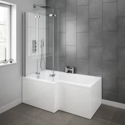 Milan Bathroom Milan Shower Bath - 1500mm L Shaped With Double Hinged Screen + Panel -Victorian Plumbing shop milanshowerbath1500mmlshapedwithdoublehingedscreenpaneldetail1