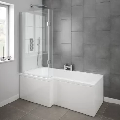 Milan Bathroom Milan Shower Bath - 1600mm L Shaped With Hinged Screen + Panel -Victorian Plumbing shop milanshowerbath1600mmlshapedwithhingedscreenpaneld2