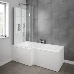 Milan Bathroom Milan Shower Bath - 1700mm L Shaped With Hinged Screen + Panel -Victorian Plumbing shop milanshowerbath1700mmlshapedwithhingedscreennewd2