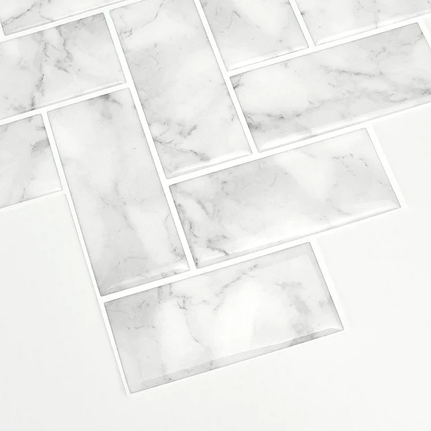 Fine Decor Wallpap Herringbone Carrara Peel & Stick Backsplash Tiles - Pack Of 4 6 Fine Decor Wallpap Herringbone Carrara Peel & Stick Backsplash Tiles - Pack Of 4 - Image 4