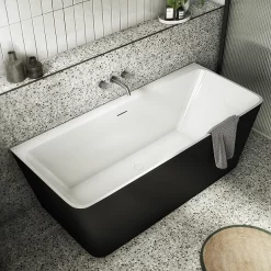 Victorian Plumbing Orion Matt Black Back To Wall Modern Square Bath (1700 X 740mm) -Victorian Plumbing shop ori17blk nw d1
