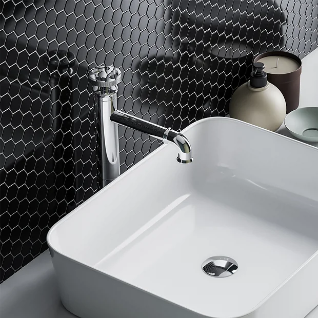 Victorian Plumbing Otsu Hexagon Mosaic Tile Sheet Gloss Black - 300 X 260mm 3 Victorian Plumbing Otsu Hexagon Mosaic Tile Sheet Gloss Black - 300 X 260mm - Image 2