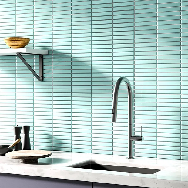 Victorian Plumbing Otsu Kit-Kat Mosaic Tile Sheet Gloss Light Teal - 295 X 295mm 4 Victorian Plumbing Otsu Kit-Kat Mosaic Tile Sheet Gloss Light Teal - 295 X 295mm - Image 2