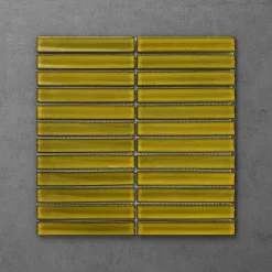 Victorian Plumbing Otsu Concave Kit-Kat Mosaic Tile Sheet Gloss Yellow Speckled - 295 X 295mm