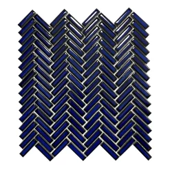 Victorian Plumbing Otsu Mini Herringbone Mosaic Tile Sheet Gloss Dark Blue - 306 X 290mm -Victorian Plumbing shop otmhbgdb d1