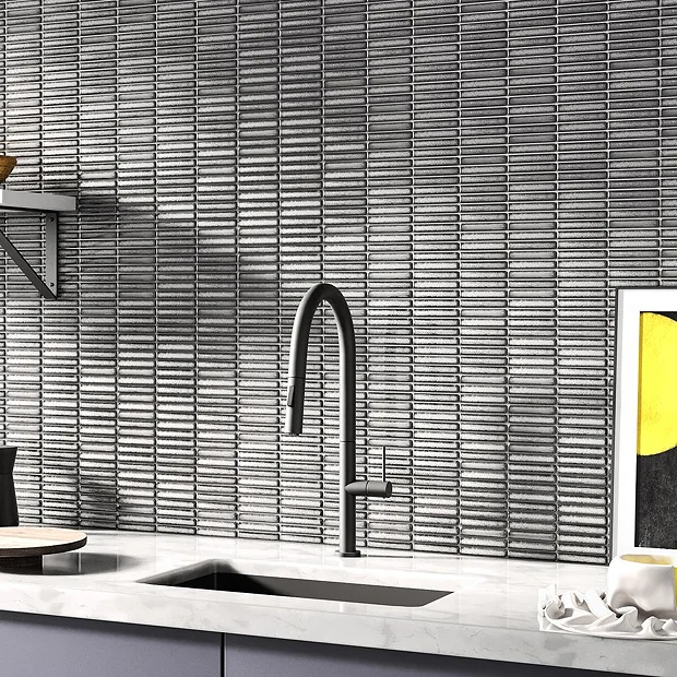 Victorian Plumbing Otsu Mini Kit-Kat Mosaic Tile Sheet Gloss Grey Speckled - 290 X 280mm 4 Victorian Plumbing Otsu Mini Kit-Kat Mosaic Tile Sheet Gloss Grey Speckled - 290 X 280mm - Image 2