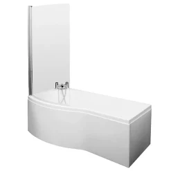 Cruze Bathroom Cruze Curved Shower Bath (1500mm With Screen + Acrylic Panel) 8 Cruze Bathroom Cruze Curved Shower Bath (1500mm With Screen + Acrylic Panel) -Victorian Plumbing shop premier1500mmbshapedshowerbathwithacrylicfrontpanelcurvedscreendetail1