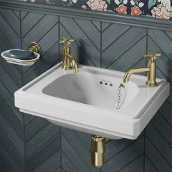 Urlington Bathroom Burlington Riviera 450mm 2TH Wall Hung Cloakroom Basin 10 Urlington Bathroom Burlington Riviera 450mm 2TH Wall Hung Cloakroom Basin -Victorian Plumbing shop riv82th d2