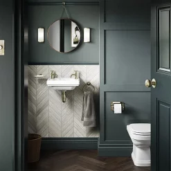 Urlington Bathroom Burlington Riviera 450mm 2TH Wall Hung Cloakroom Basin 11 Urlington Bathroom Burlington Riviera 450mm 2TH Wall Hung Cloakroom Basin -Victorian Plumbing shop riv82th d3
