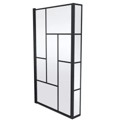 Venice Shower Bath - 1700 L Shaped W. Matt Black Abstract Grid Screen + Satin Blue Panel 9 Venice Shower Bath - 1700 L Shaped W. Matt Black Abstract Grid Screen + Satin Blue Panel -Victorian Plumbing shop vagl17b d2