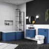 Venice Shower Bath - 1700 L Shaped W. Matt Black Abstract Grid Screen + Satin Blue Panel -Victorian Plumbing shop vagl17b d4n