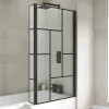 Venice Shower Bath - 1700 L Shaped W. Matt Black Abstract Grid Screen + Satin Grey Panel 1 Venice Shower Bath - 1700 L Shaped W. Matt Black Abstract Grid Screen + Satin Grey Panel -Victorian Plumbing shop vagl17g d3