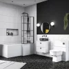 Venice Shower Bath - 1700 L Shaped W. Matt Black Abstract Grid Screen + Satin White Panel -Victorian Plumbing shop vagl17w d4