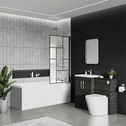 Venice Abstract Matt Black Grid Bath Screen With Square Single Ended Bath 9 Venice Abstract Matt Black Grid Bath Screen With Square Single Ended Bath -Victorian Plumbing shop vambgbth d2